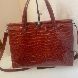 CLARITA ACCESSORIES Crock Embossed Satchel Bag in Burgundy/Red Color